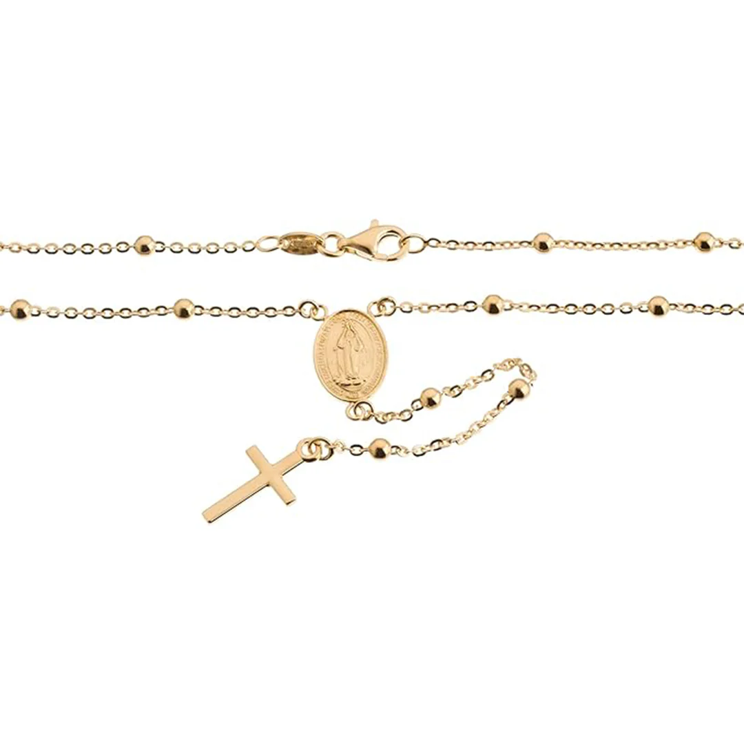 Gold Necklace (Beaded Cross Chain with Rosary Virgin Mary Pendant) 18KT - FKJNKL18K2088 - Image 2