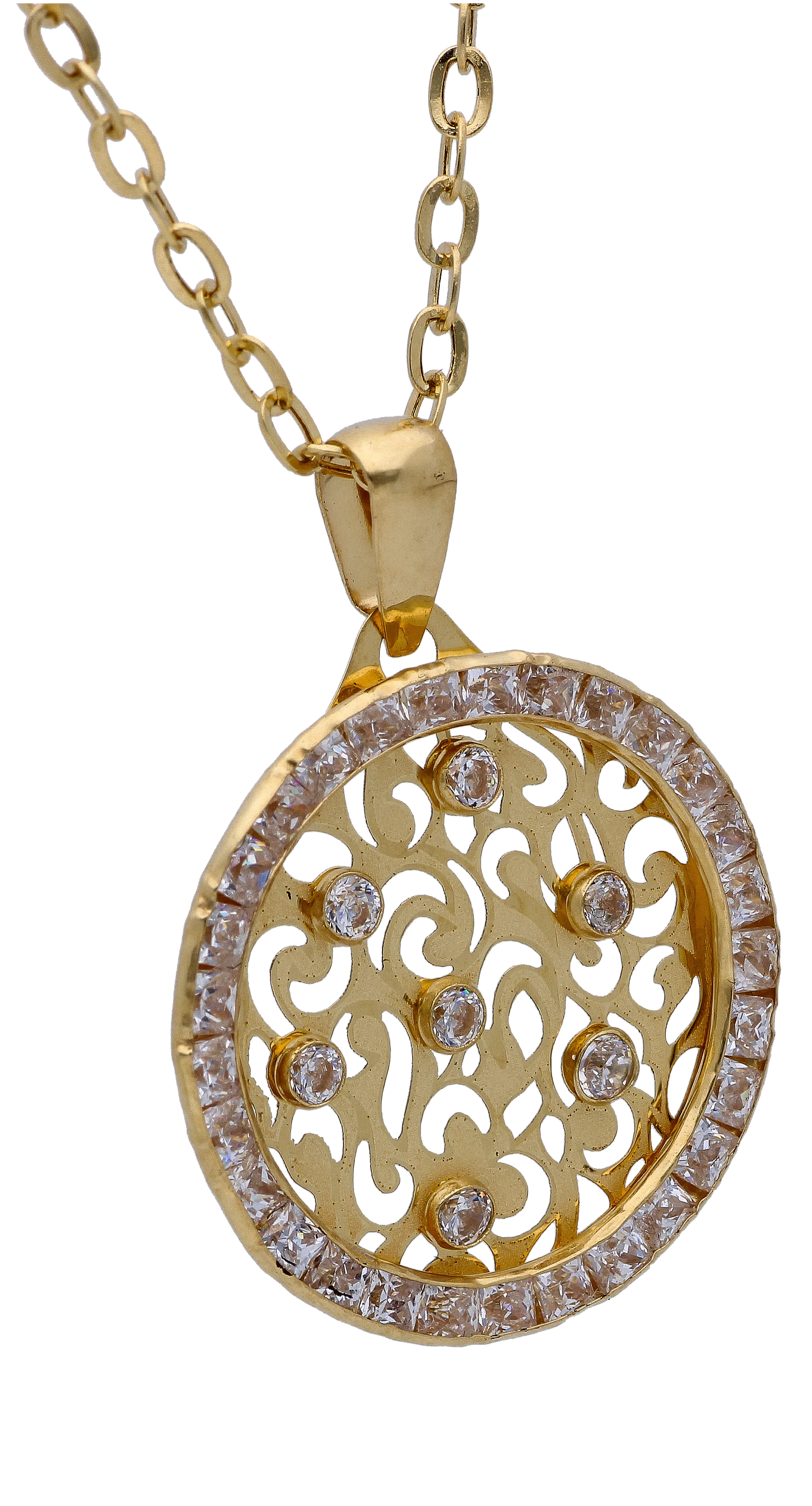 Gold Necklace (Chain with Zircon Gold Pendant) 18KT - FKJNKL18KU6299 - Image 2