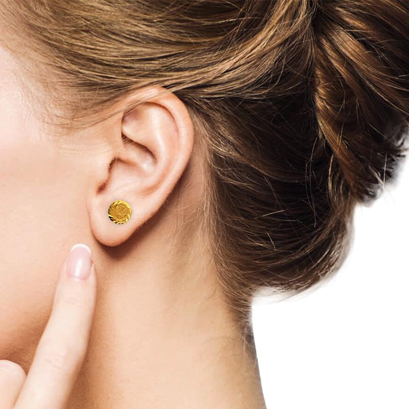 Gold Coin Shaped Stud Earrings 21KT - FKJERN21K2275 - Image 2