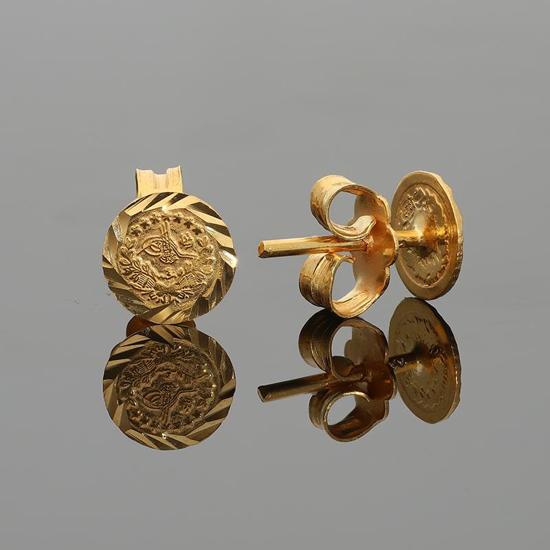 Gold Coin Shaped Stud Earrings 21KT - FKJERN21K2275 - Image 3