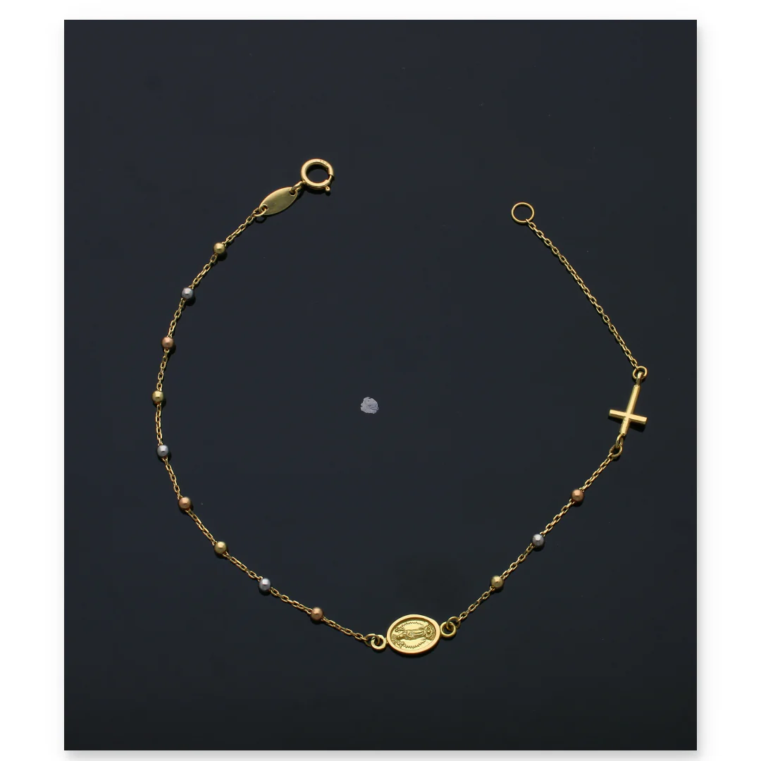 Gold Cross & Virgin Mary Beads Bracelet 18KT - FKJBRL18KU6122 - Image 3
