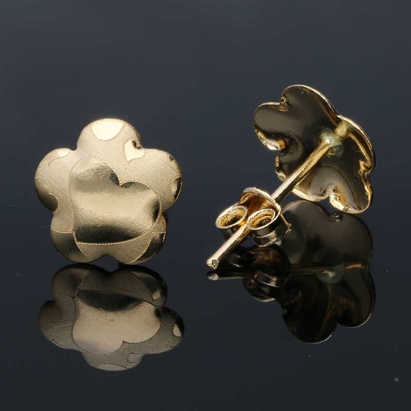 Gold Flower Shaped Stud Earrings 18KT - FKJERN18KU3051 - Image 3