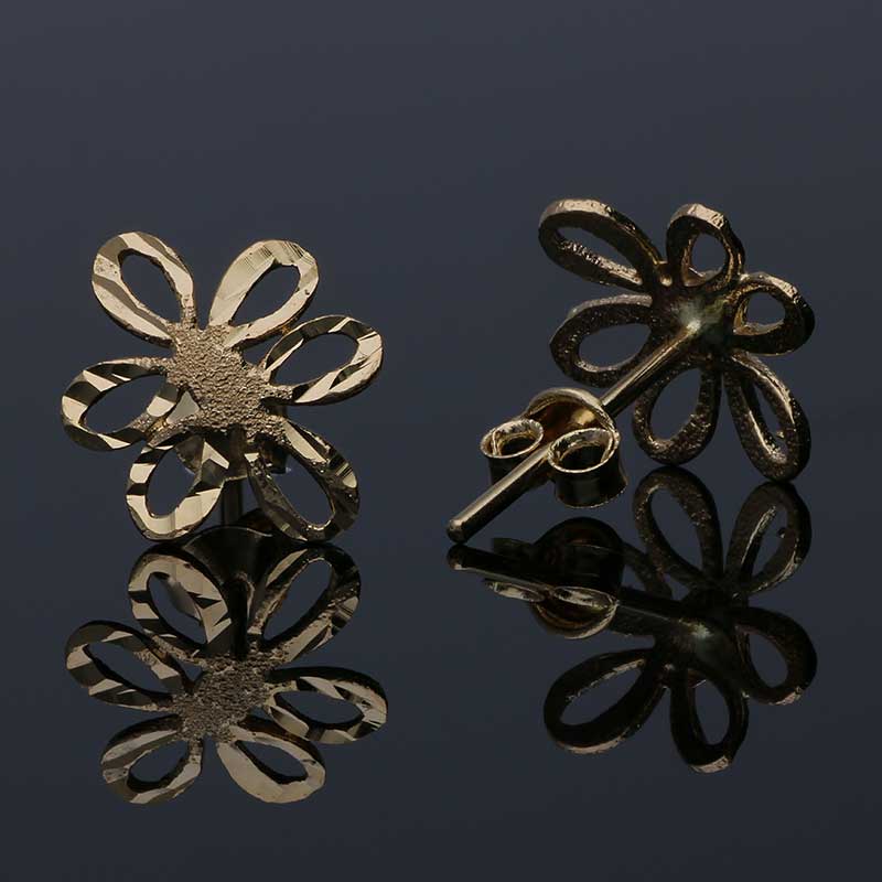 Gold Flower Stud Earrings 18KT - FKJERN18KU3063 - Image 3