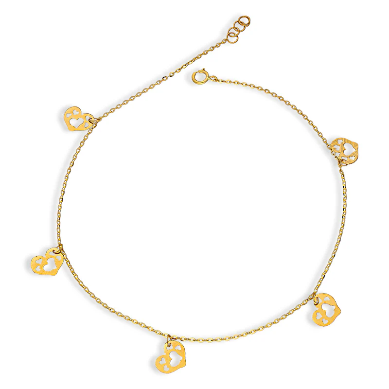 Gold Hanging Hearts Anklet 18KT - FKJANKL18KU5000