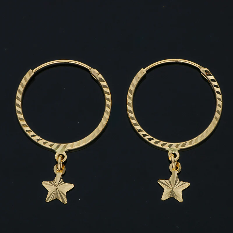Gold Hanging Stars Hoop Earrings 18KT - FKJERN18KU3026 - Image 3