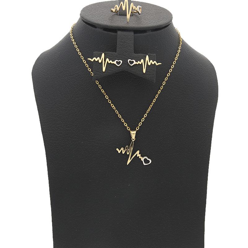 Gold Heart Beat Pendant Set (Necklace, Earrings and Ring) 18KT - FKJNKLST18K2158 - Image 8