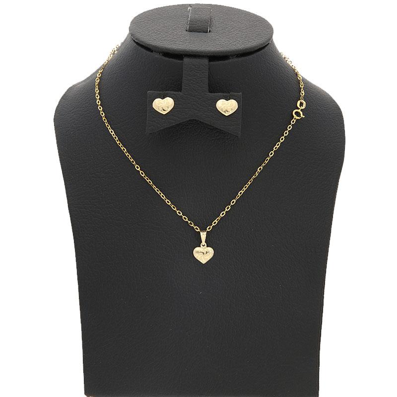 Gold Heart Pendant Set (Necklace and Earrings) 18KT - FKJNKLST18K2124 - Image 5