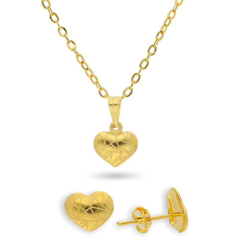 Gold Heart Pendant Set (Necklace and Earrings) 18KT - FKJNKLST18K2150