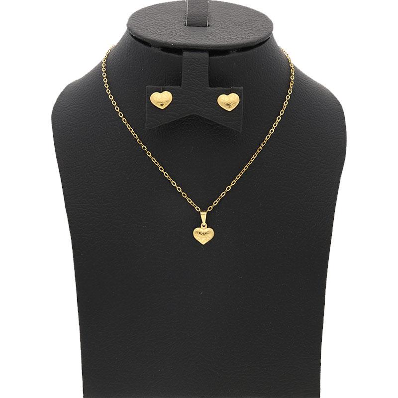 Gold Heart Pendant Set (Necklace and Earrings) 18KT - FKJNKLST18K2150 - Image 5