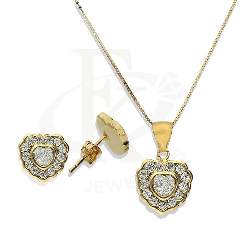 Gold Heart Shaped Pendant Set (Necklace and Earrings) 18KT - FKJNKLST18K2217