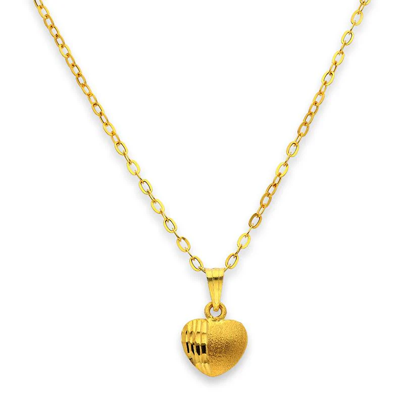 Gold Heart Shaped Pendant Set (Necklace and Earrings) 18KT - FKJNKLST18K2238 - Image 2