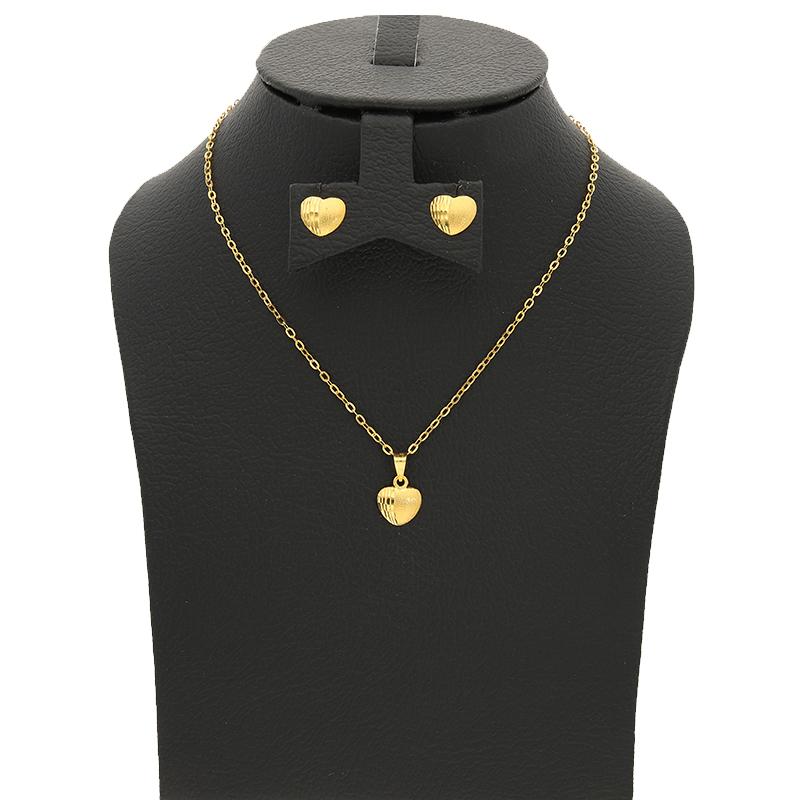 Gold Heart Shaped Pendant Set (Necklace and Earrings) 18KT - FKJNKLST18K2238 - Image 6