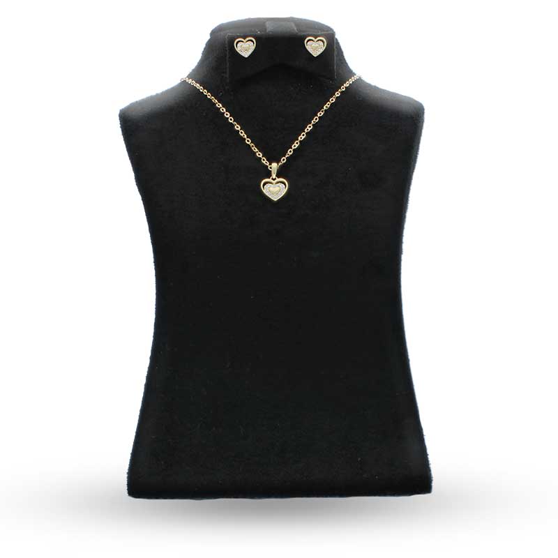 Gold Heart Shaped Pendant Set (Necklace and Earrings) 18KT - FKJNKLST18KU2016 - Image 6