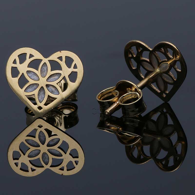 Gold Heart Stud Earrings 18KT - FKJERN18KU3065 - Image 3