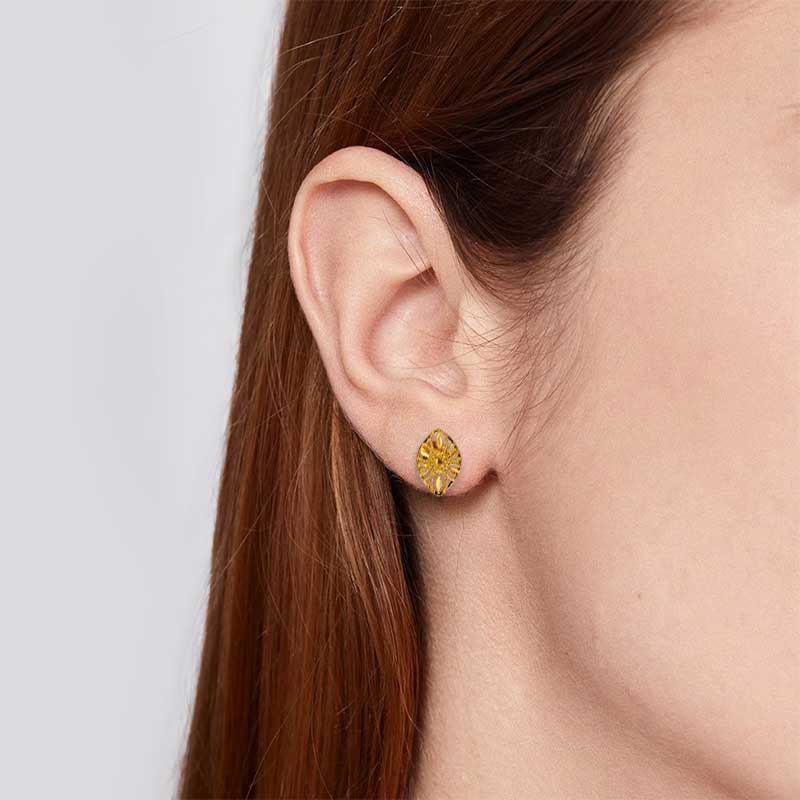 Gold Leaf Shaped Stud Earrings 21KT - FKJERN21KU6012 - Image 2