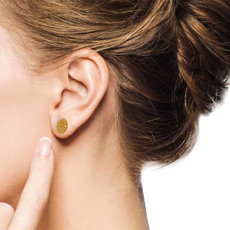 Gold Leaf Shaped Stud Earrings 21KT - FKJERN21KU6017 - Image 2