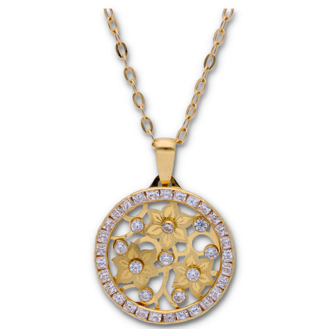 Gold Necklace (Chain with Dual Tone Gold Flower Shaped Pendant) 18KT - FKJNKL18KU6119 - Image 2