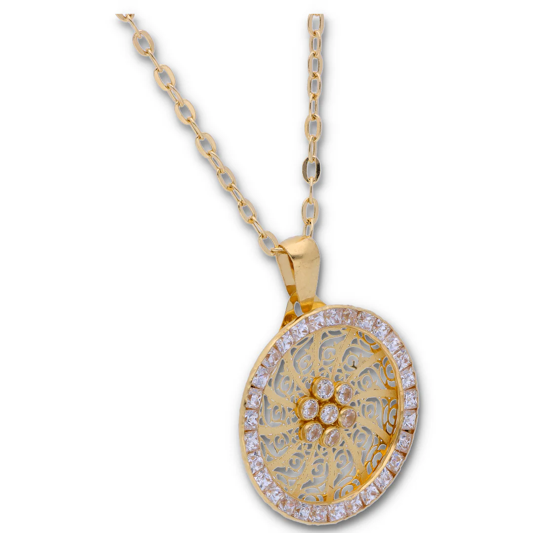 Gold Necklace (Chain with Dual Tone Gold Pendant) 18KT - FKJNKL18KU6120 - Image 4