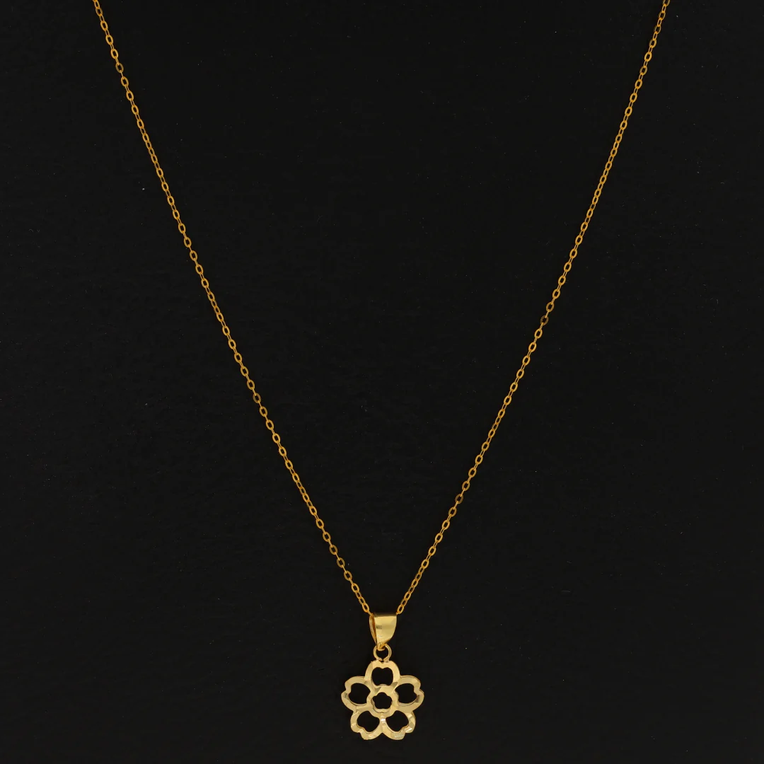 Gold Necklace (Chain with Hollow Flower Shaped Pendant) 18KT - FKJNKL18KU6423 - Image 2
