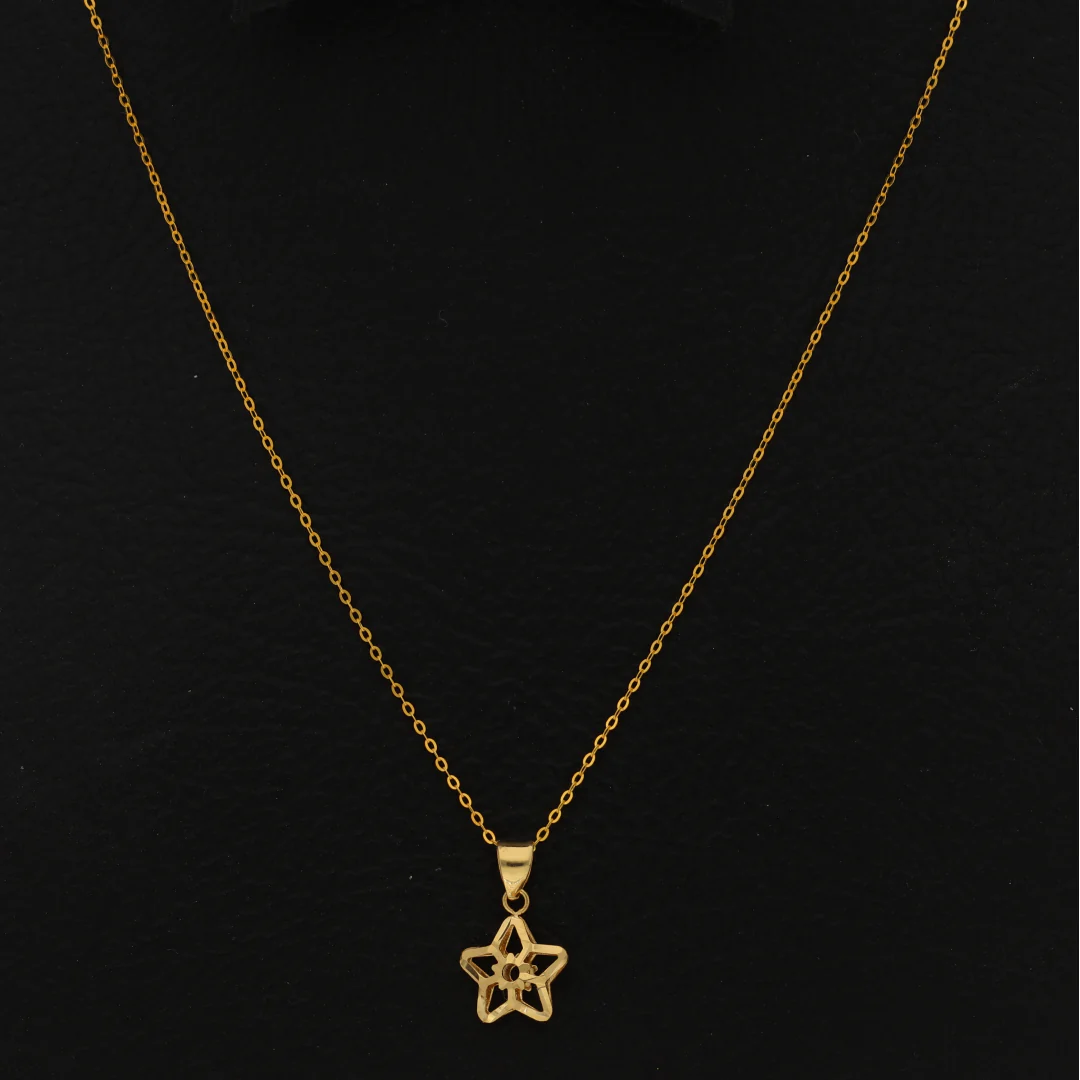 Gold Necklace (Chain with Hollow Flower Shaped Pendant) 18KT - FKJNKL18KU6425 - Image 2