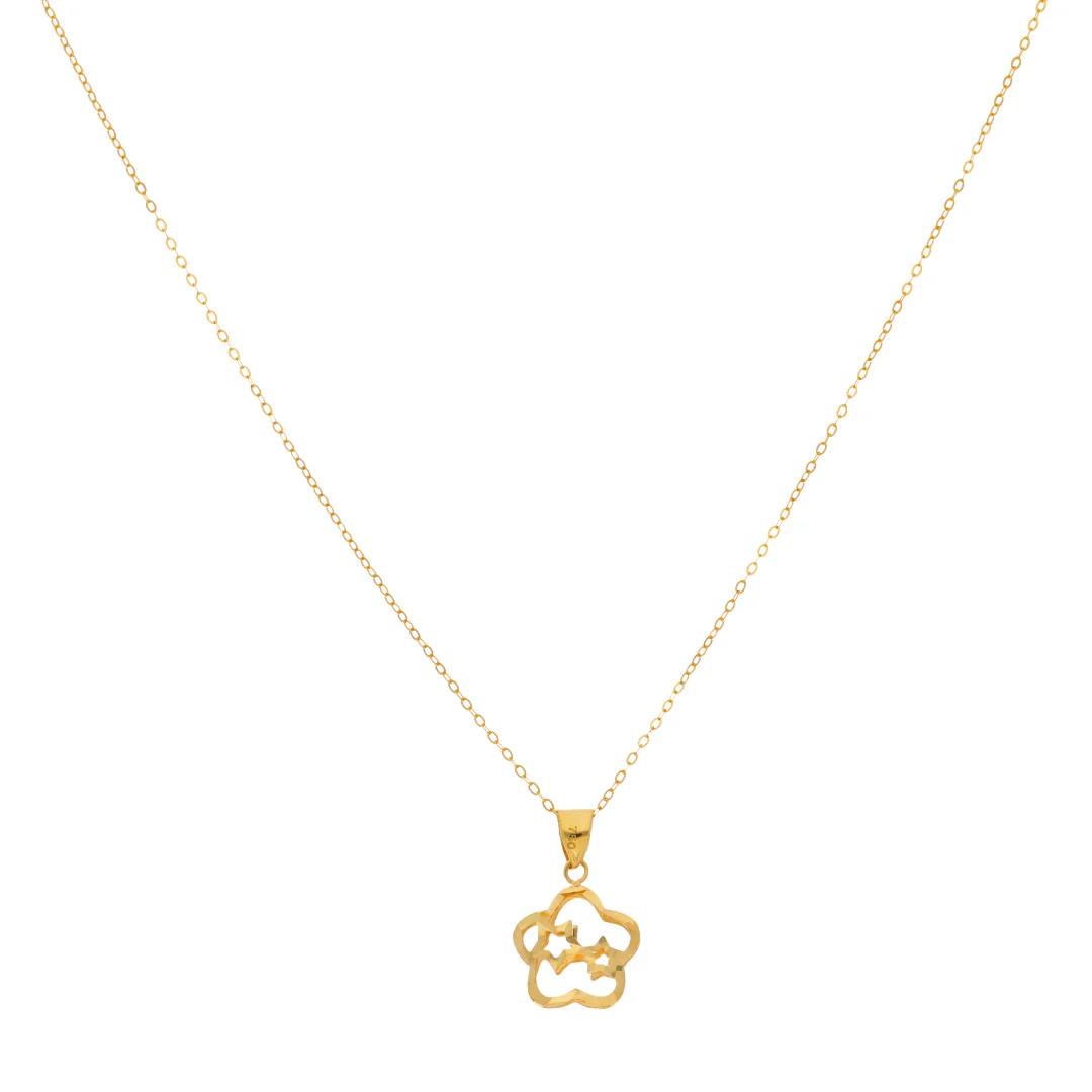 Gold Necklace (Chain with Hollow Flower Shaped Pendant) 18KT - FKJNKL18KU6426 - Image 3