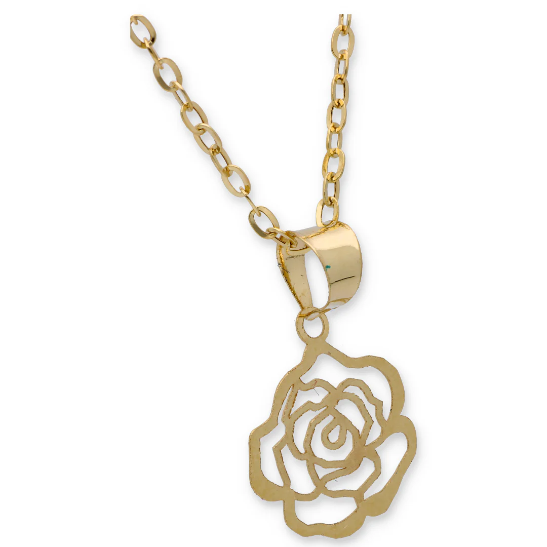 Gold Necklace (Chain with Hollow Rose Flower Pendant) 18KT - FKJNKL18KU6282 - Image 2
