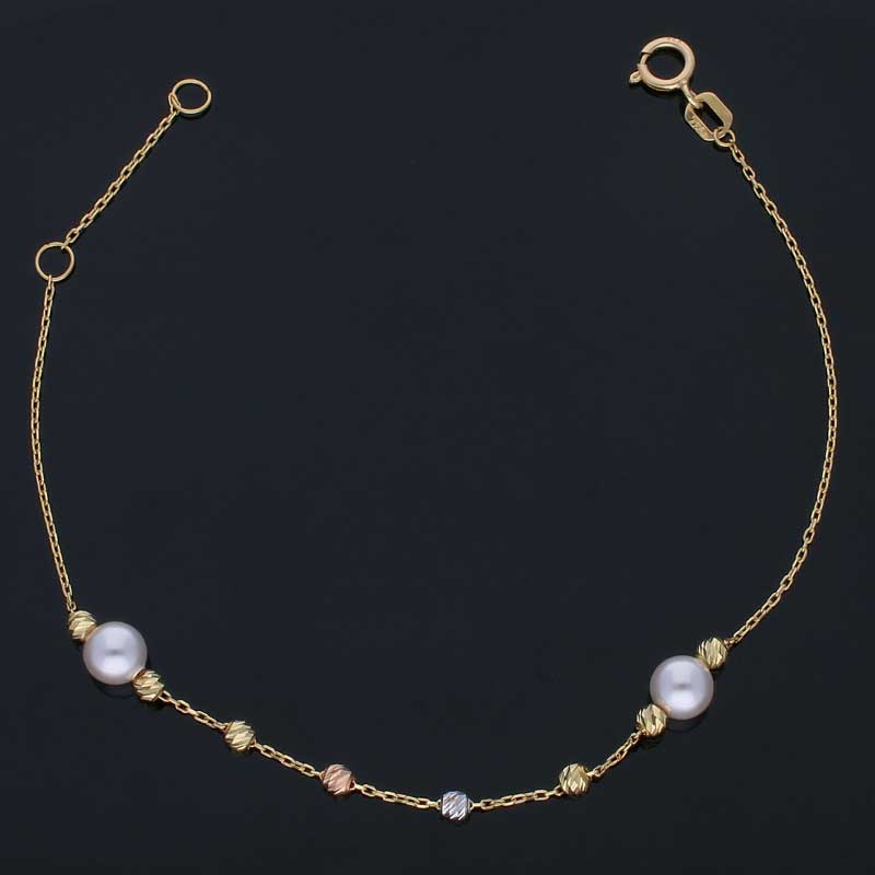 Gold Pearls with Beads Bracelet 18KT - FKJBRL18KU1003 - Image 2