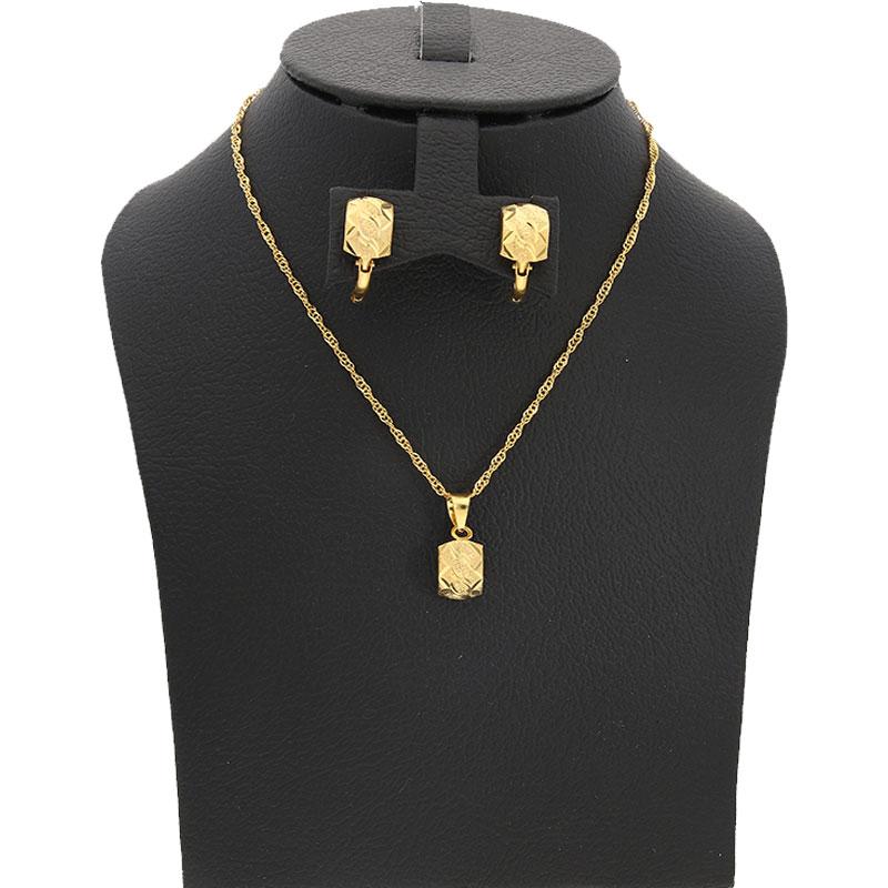 Gold Pendant Set (Necklace and Earrings) 18KT - FKJNKLST18K2148 - Image 5