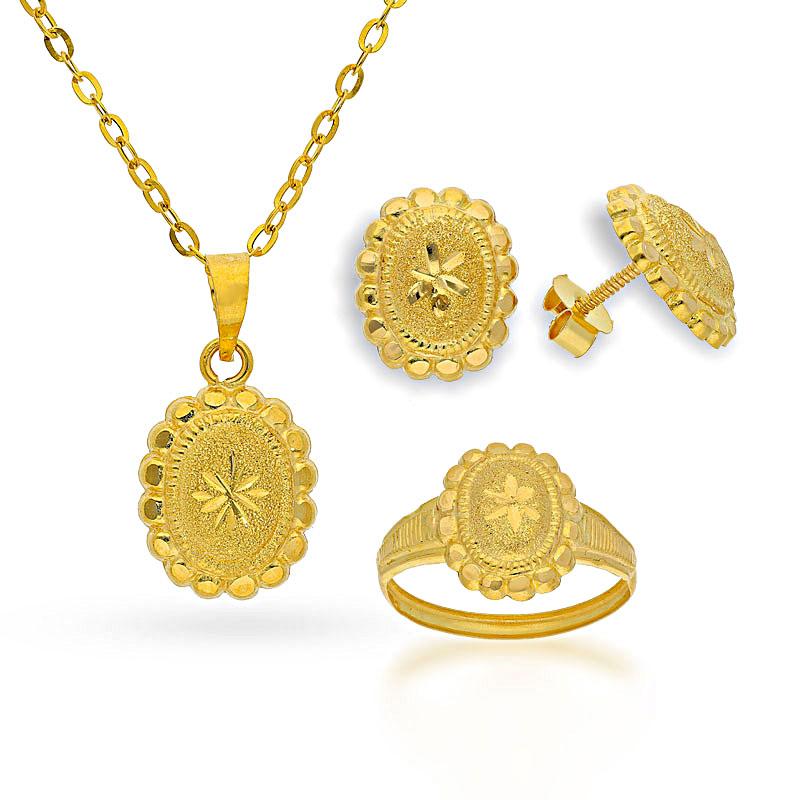 Gold Pendant Set (Necklace, Earrings and Ring) 18KT - FKJNKLST18K2127