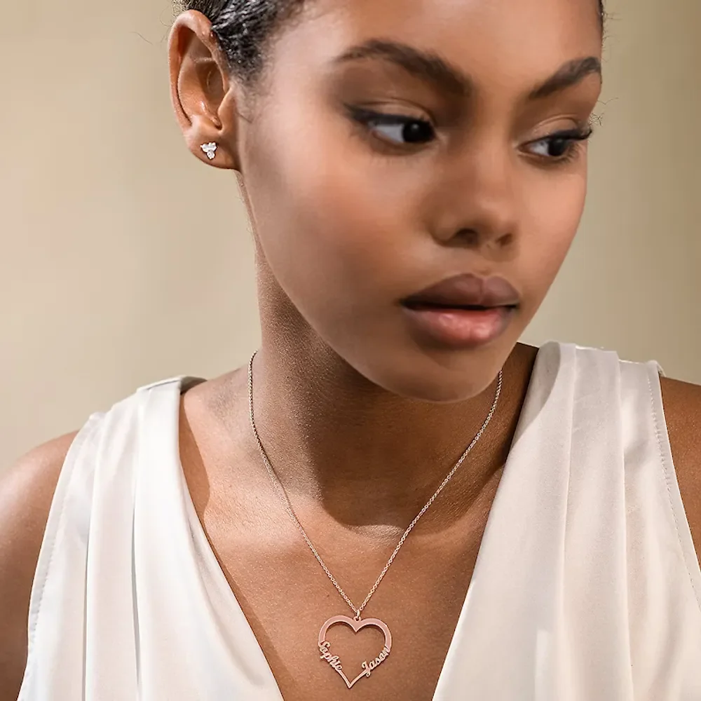 Gold & Silver Personalized Couple Name Heart Necklace - FKJNKLU6154 - Image 8