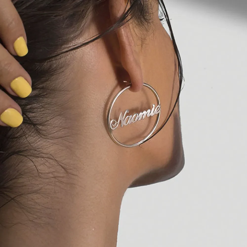 Gold & Silver Personalized Hoop Name Earring - FKJERNU6255 - Image 4