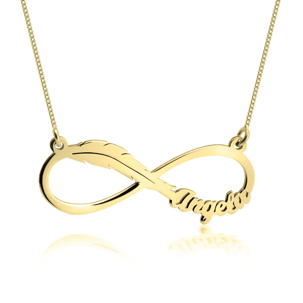 Gold & Silver Personalized Infinity Feather Name Necklace - FKJNKLU6201 - Image 2