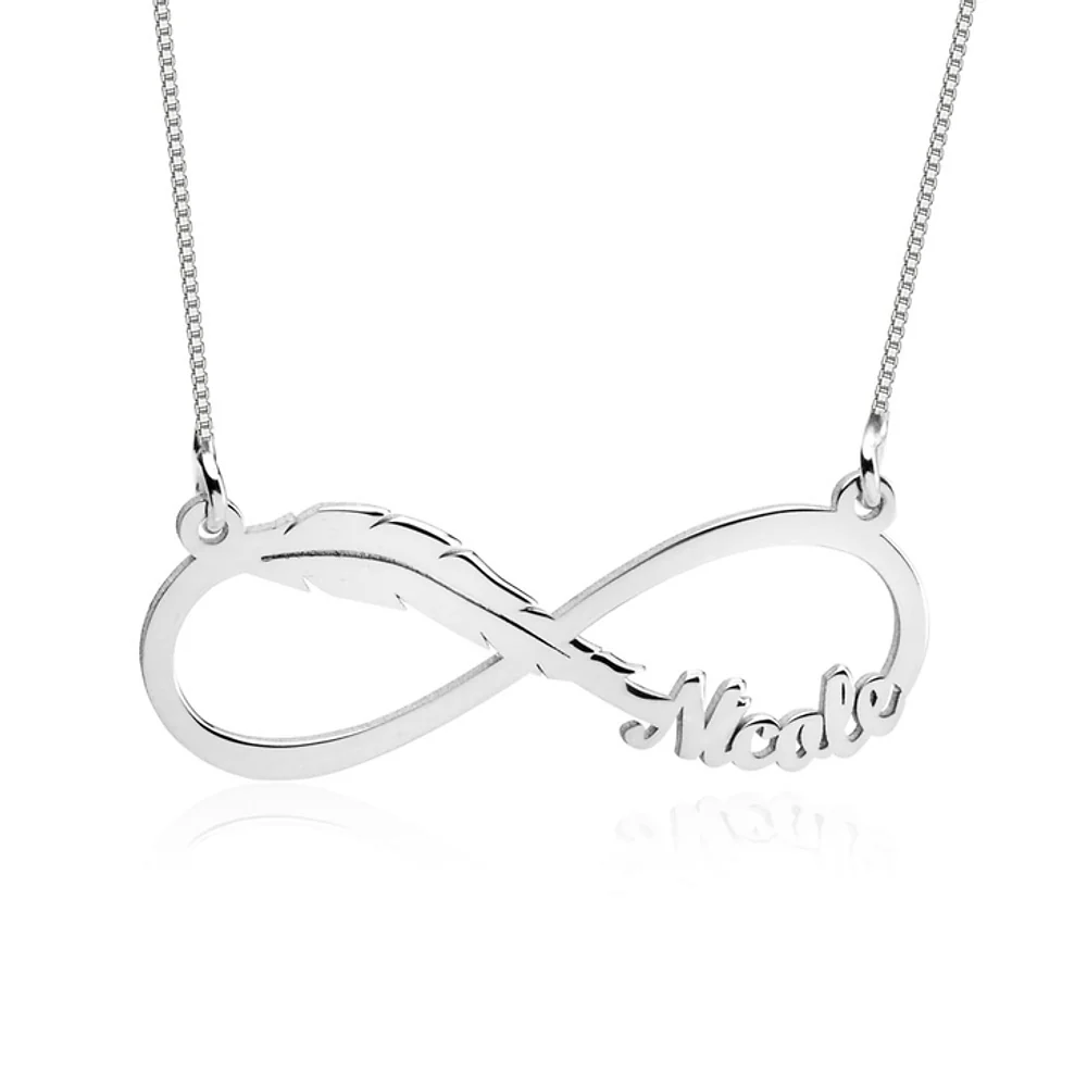 Gold & Silver Personalized Infinity Feather Name Necklace - FKJNKLU6201 - Image 3