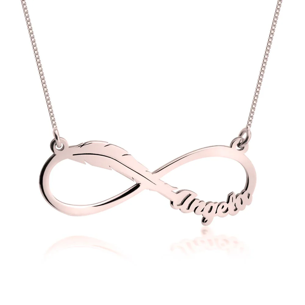 Gold & Silver Personalized Infinity Feather Name Necklace - FKJNKLU6201 - Image 4