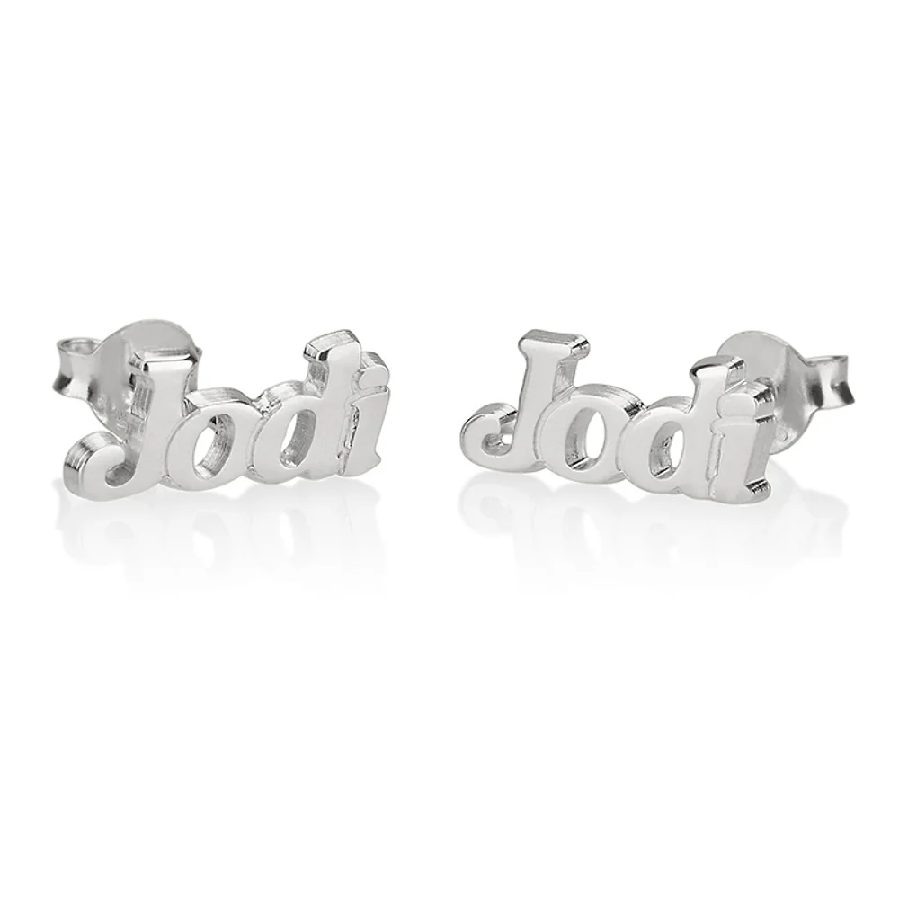 Gold & Silver Personalized Name Stud Earrings - FKJERNU6246 - Image 2