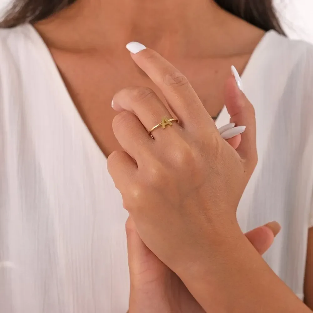 Gold & Silver Personalized Stackable Initial Ring - FKJRNU6240 - Image 5