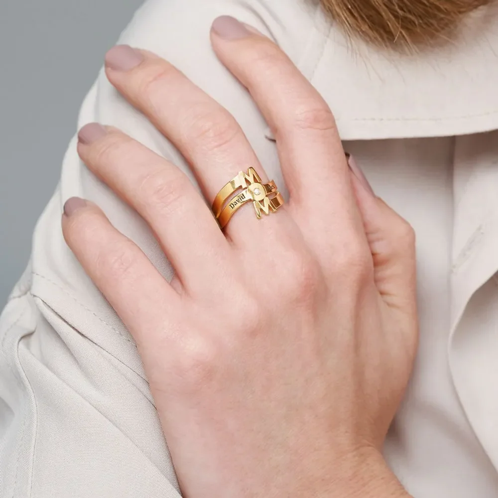 Gold & Silver Personalized The Mom Ring with a Birthstone - FKJRNU6244 - Image 6