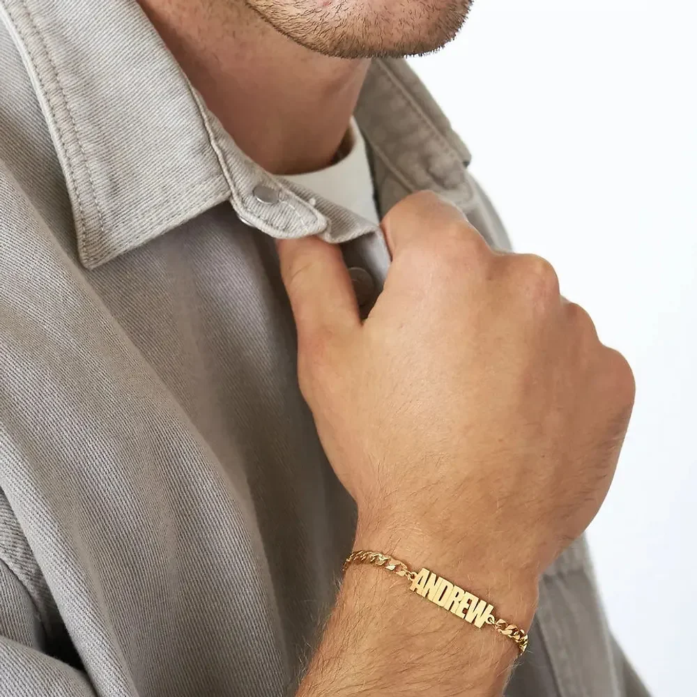 Gold & Silver Personalized Thick Chain Name Bracelet in Sterling - FKJBRLU6257 - Image 9