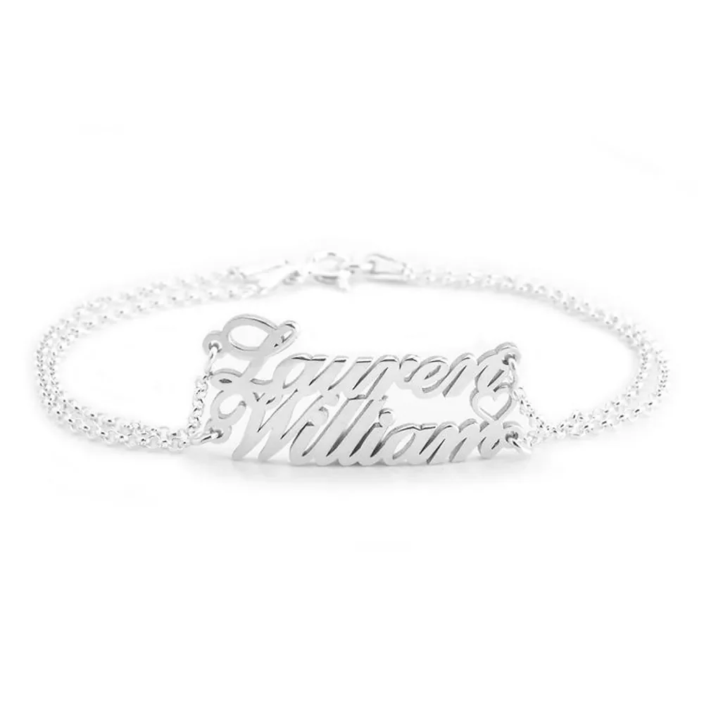 Gold & Silver Personalized Two Name Bracelet With Heart - FKJBRLU6261 - Image 2