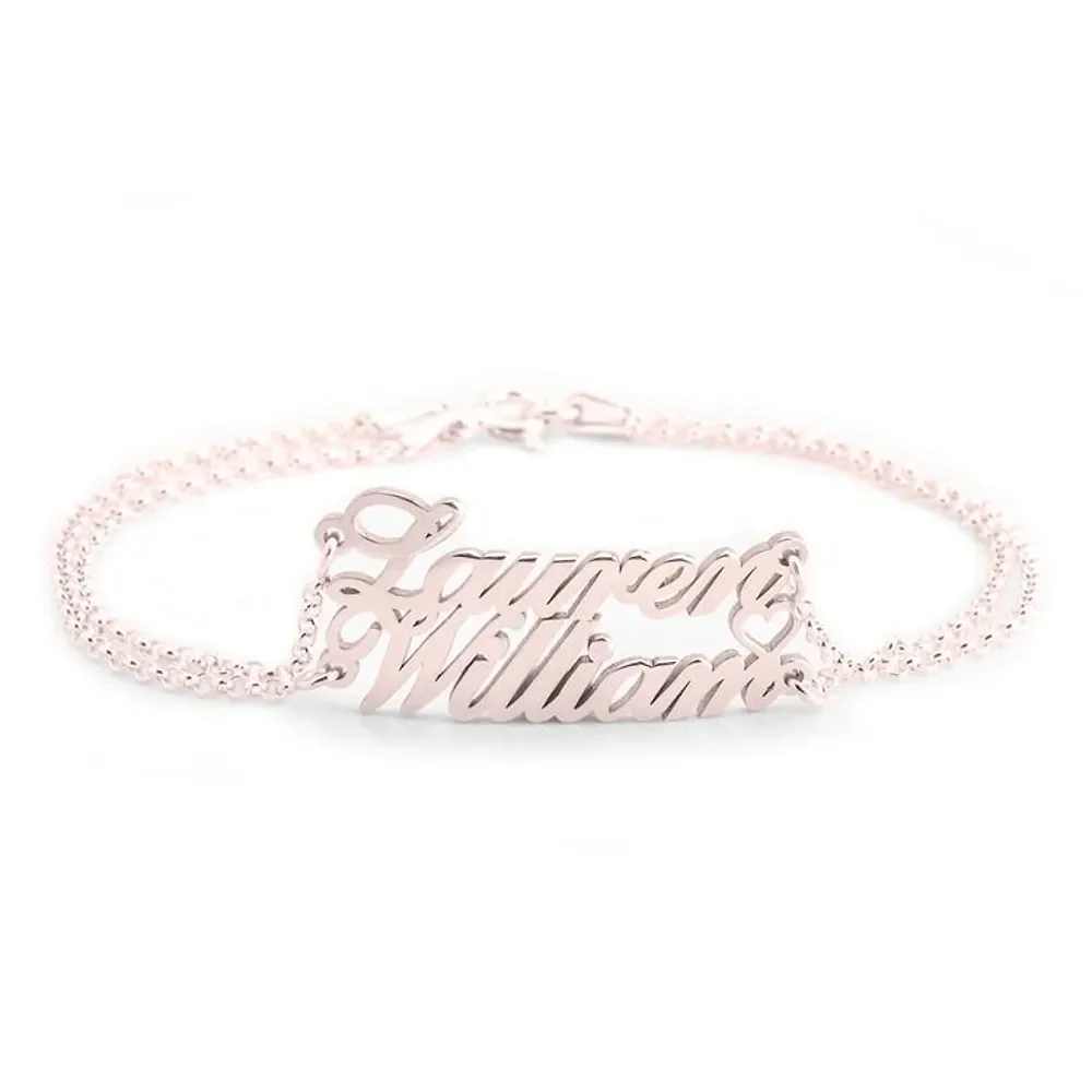 Gold & Silver Personalized Two Name Bracelet With Heart - FKJBRLU6261 - Image 4