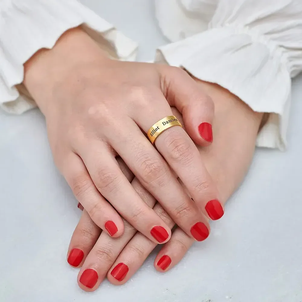 Gold & Silver Personalized Wide Engraved Band Ring - FKJRNU6228 - Image 5
