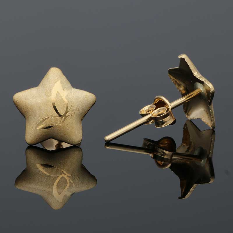 Gold Star Shaped Stud Earrings 18KT - FKJERN18KU3029 - Image 3
