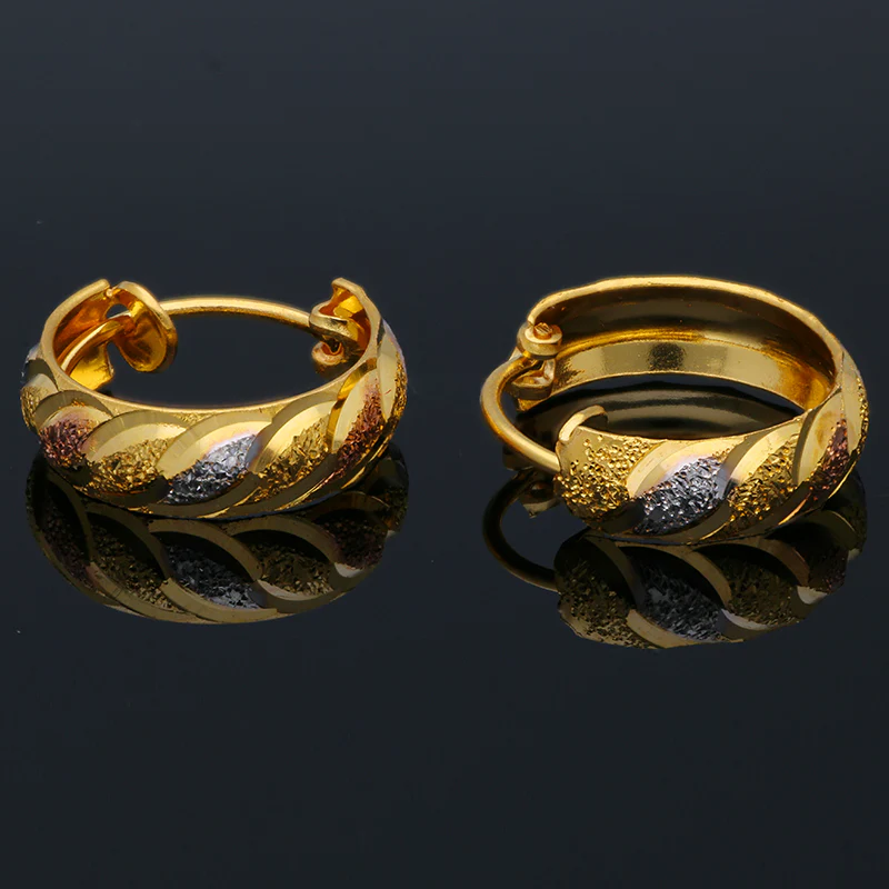 Gold Tri Tone Clip on Hoop Earrings 21KT - FKJERN21KU3161 - Image 3