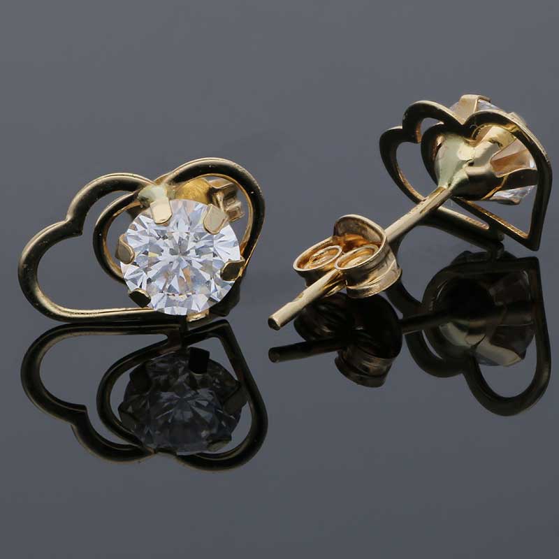 Gold Twin Hearts Solitaire Stud Earrings 18KT - FKJERN18KU3126 - Image 3