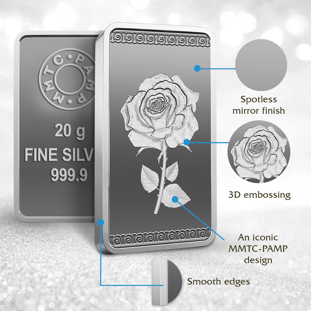 MMTC Pamp Rose 20 Grams Silver Bar in 999.9 Silver - FKJGBRSL2214 - Image 4