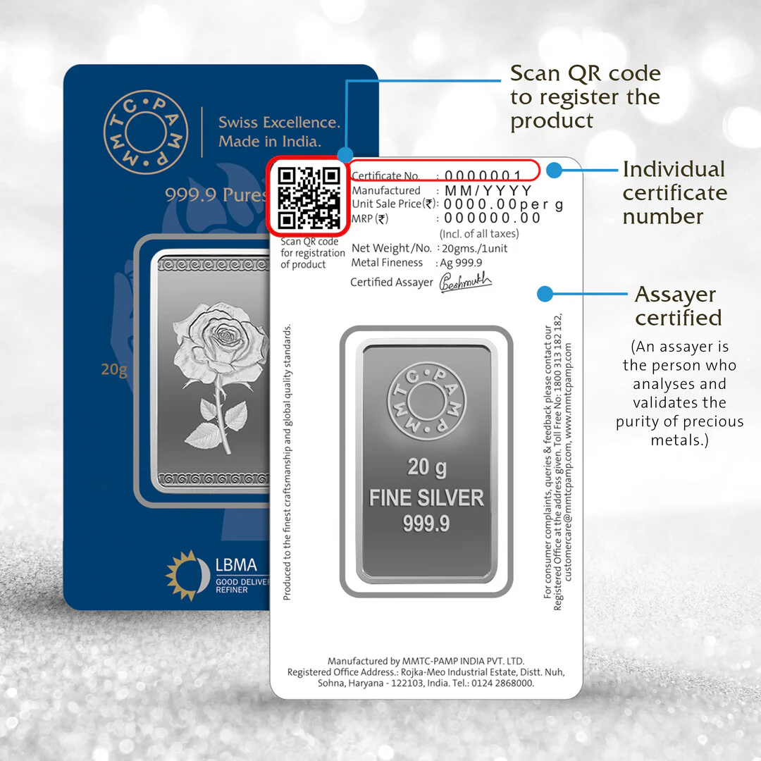 MMTC Pamp Rose 20 Grams Silver Bar in 999.9 Silver - FKJGBRSL2214 - Image 6