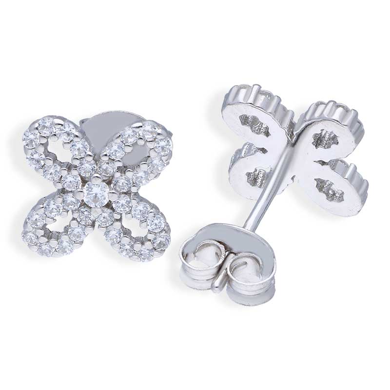 Sterling Silver 925 Flower Shaped Stud Earrings - FKJERNSLU3138