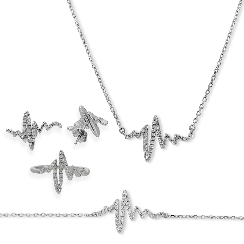 Sterling Silver 925 Pendant Set (Necklace, Earrings, Ring and Bracelet) - FKJNKLSTSL2173