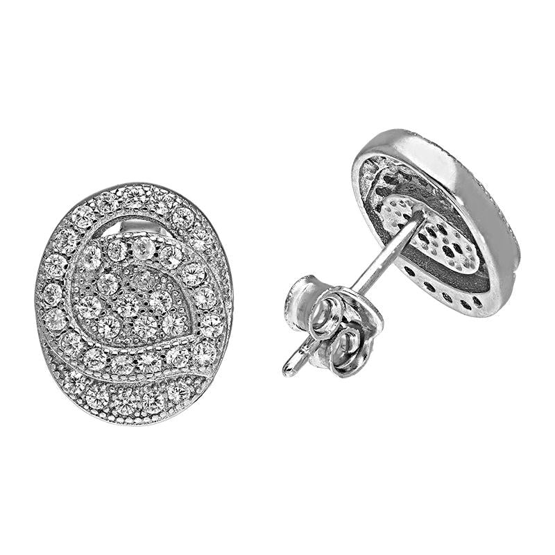 Sterling Silver 925 Oval Shaped Stud Earrings - FKJERNSL2511