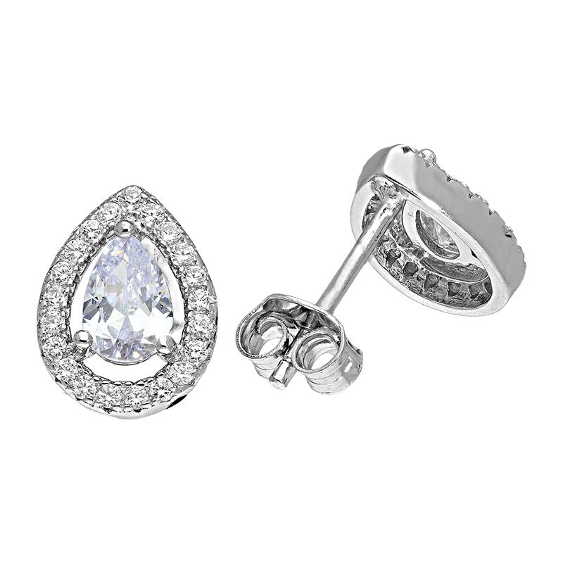 Sterling Silver 925 Pear Shaped Stud Earrings - FKJERNSL2529